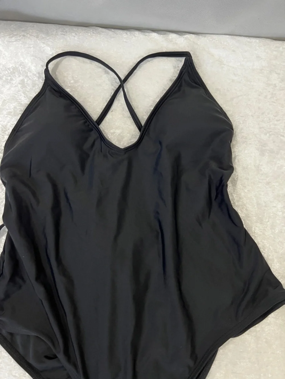 One Piece Swimwear Bathing Suit Size XL Black Adjustable Straps Deep-Neck Style